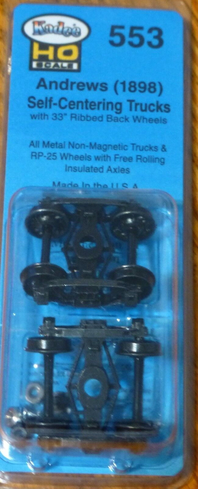 Kadee HO Scale #553 Andrews (1898) Self-Centering Trucks (2) 33" ribbed back Whe