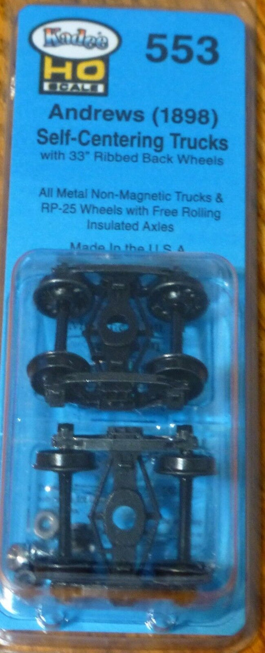 Kadee HO Scale #553 Andrews (1898) Self-Centering Trucks (2) 33" ribbed back Whe