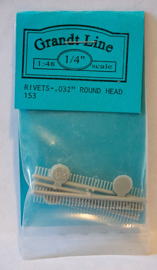 Grandt Line O #153 Rivets - Round Head (Plastic) pkg(175) -- .032" Diameter