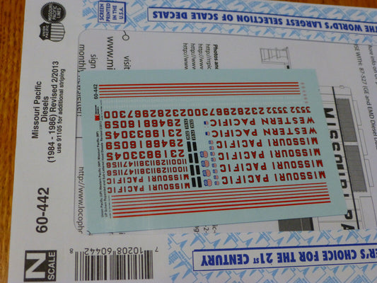 Microscale Decal N  #60-442 Missouri Pacific Diesels (1984-1986)-Diesel Hoods