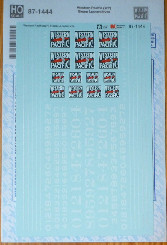 Microscale Decal HO #87-1444 Western Pacific (WP) Steam Locomotives (Decals)