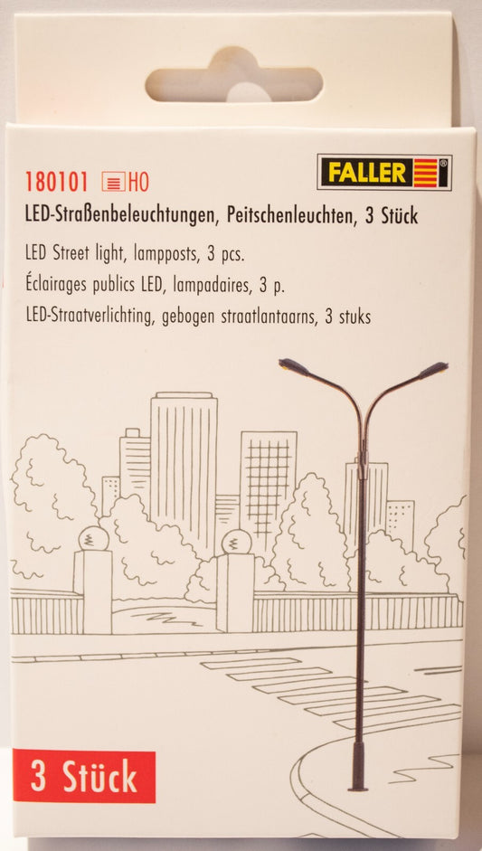 Faller HO Scale #180101 LED Double Streetlight -- Adjustable height up to 3-15/1