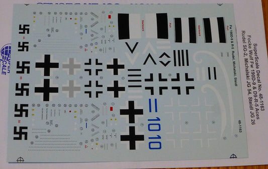 Microscale Decal 1:48 Scale #48-1163 / FW 190D-9 R05 Rudle, Machaiski, Steidl