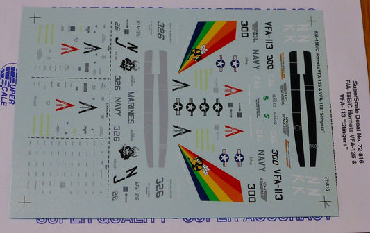 Microscale Decal 1:72 Scale #72-816 / F/A-18B/C Hornets: VFA-125 & VFA-113 Sting