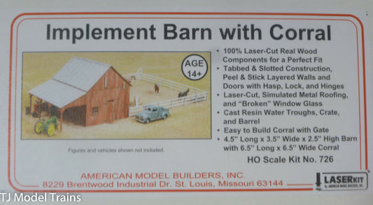 American Model Builders #726 Implement Barn with Corral, Kit (HO) Laser Cut