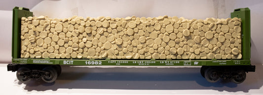 Lionel O Scale  #6-16982 BC  Bulkhead Flatcar w/Simulated Cut Wood Load