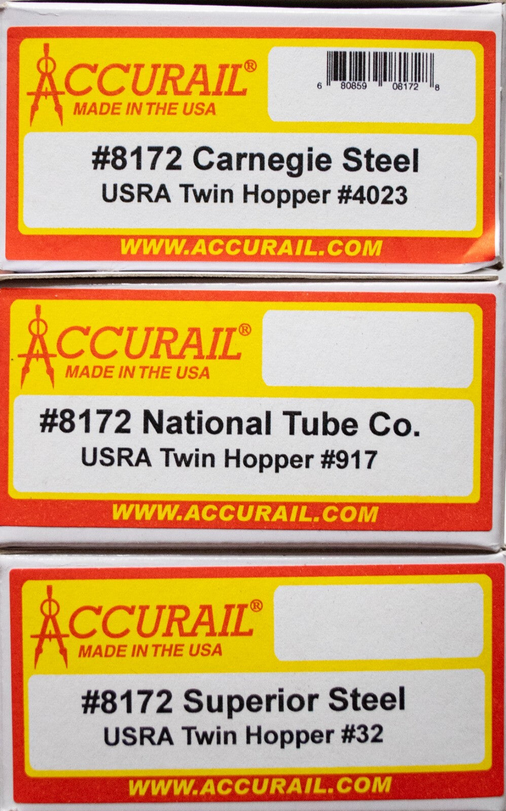 Accurail HO #8172 (3 pck) USRA 55-Ton 2-Bay Open Hopper 3-Pack - Kit -- 1 Each: