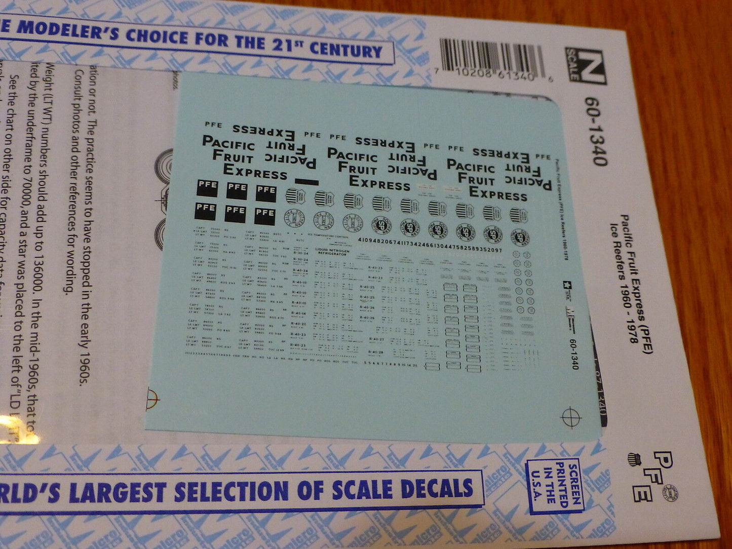 Microscale Decal N #60-1340 Pacific Fruit Express (PFE) Ice Reefers 1960-1978