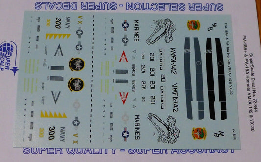 Microscale Decal 1:72 Scale #72-844 / F/A-18A+ & F/A-18A Hornets, VMF A -142 &