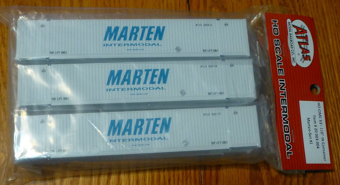 Atlas HO #20003004 (3 Pack) Marten Set#1 CIMC 53' - 110" IH Containers