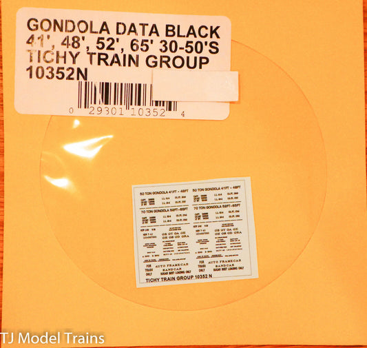 Tichy Train Group Decal #10352N Gondola Data Black 41', 48', 52', 65' (Decal)