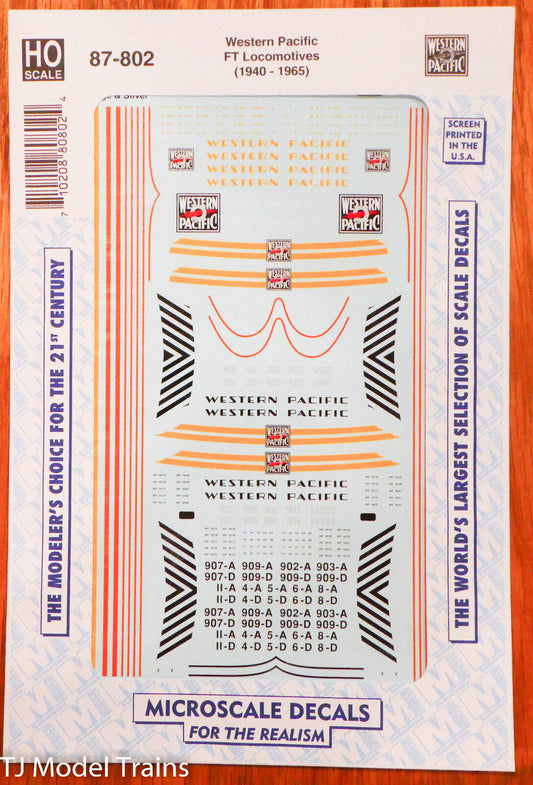 Microscale Decal #87-802 Western Pacific FT Locomotives (1940-1965)
