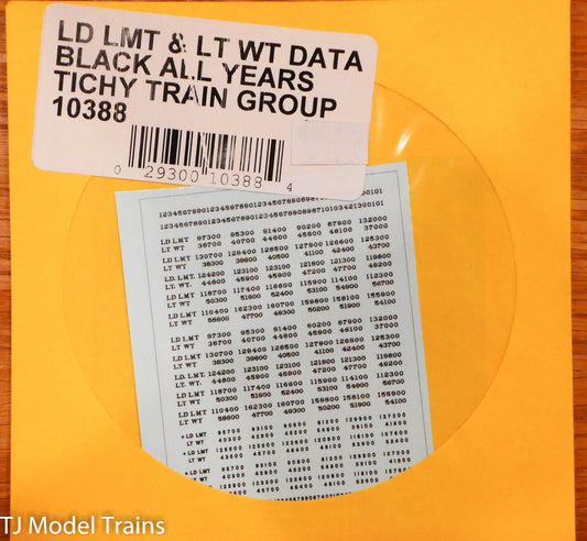 Tichy Train Group HO #10388 LD LMT & LT WT Data, Black All Years  (Decal)