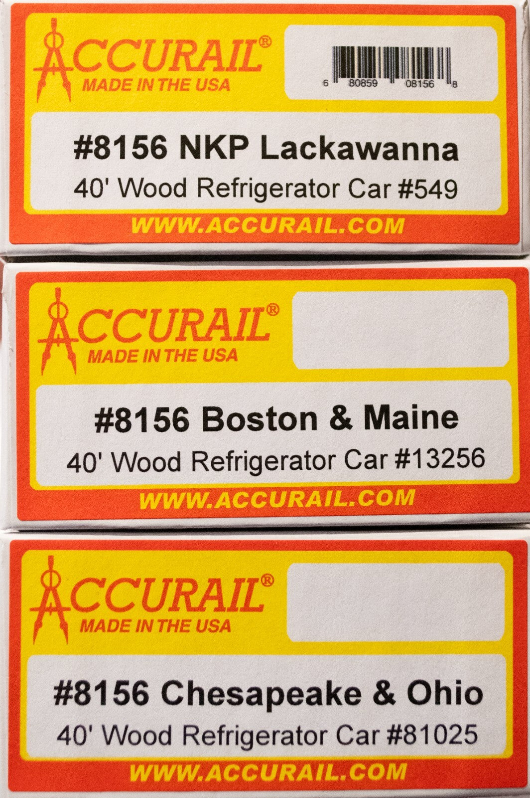 Accurail #8156 40' Wood Reefer 3-Pack - Kit -- 1 Each NKP/DLW Dairy Line, Boston