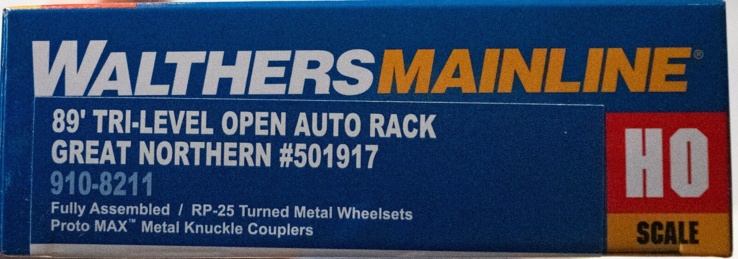 Walthers HO #910-8211 89' Flatcar w/Tri-Level Open Auto Rack - Ready to Run -- G