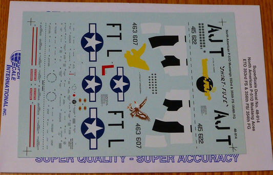 Microscale Decal 1:48 Scale #48-914 North American P51-D Mustangs: 353rd & 355