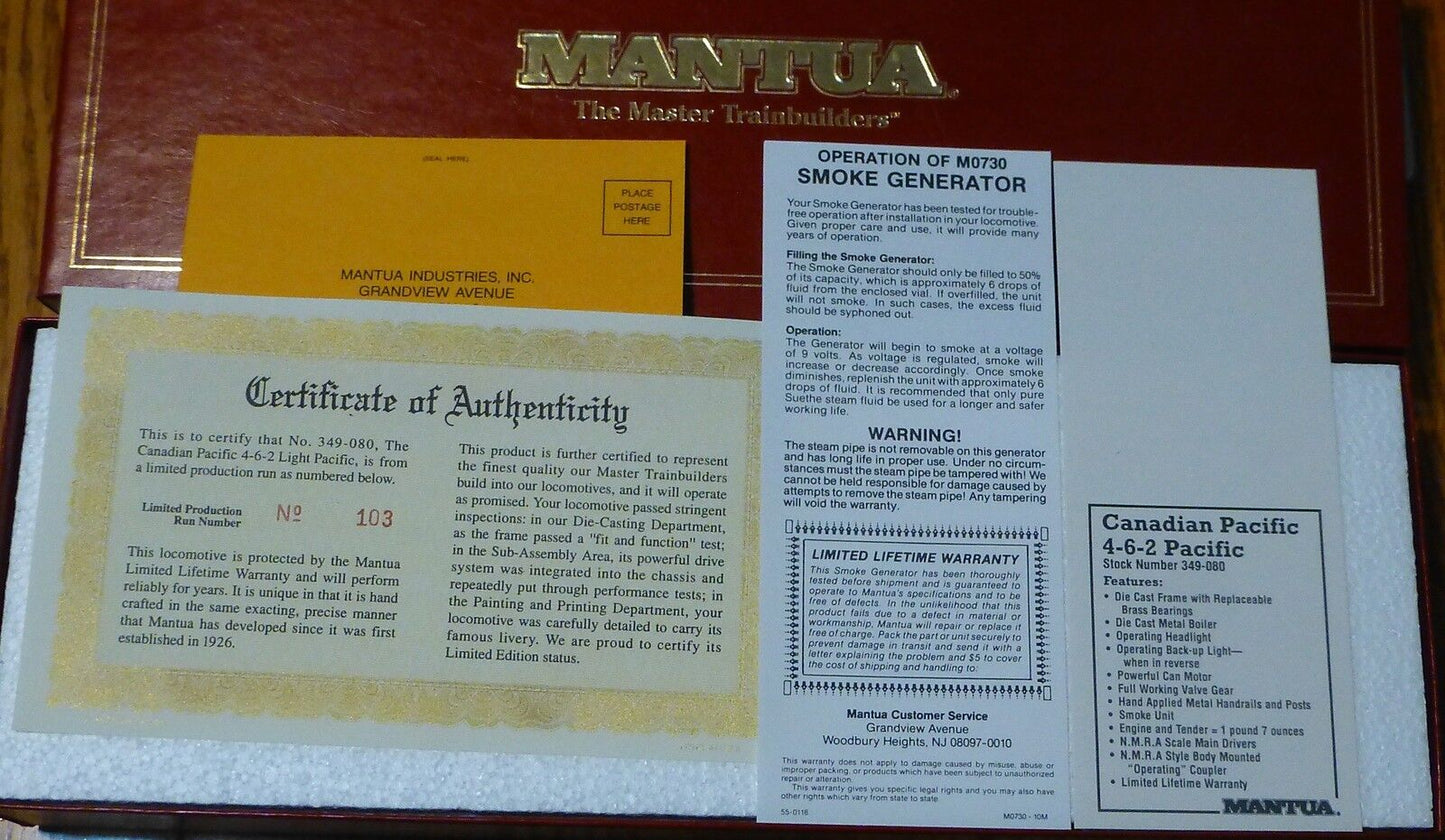 Mantua HO #349-080 Canadian Pacific 4-6-2 Lt. Pacific (Limited Production #103)