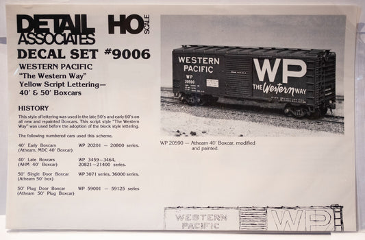 Detail Associates #9006 Decal Set - Western Pacific Box Car -- Script "Western W