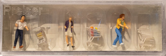 Preiser HO# 10488 Pedestrians -- People w/Grocery Carts pkg(3) - 3 Carts, 3 Figu
