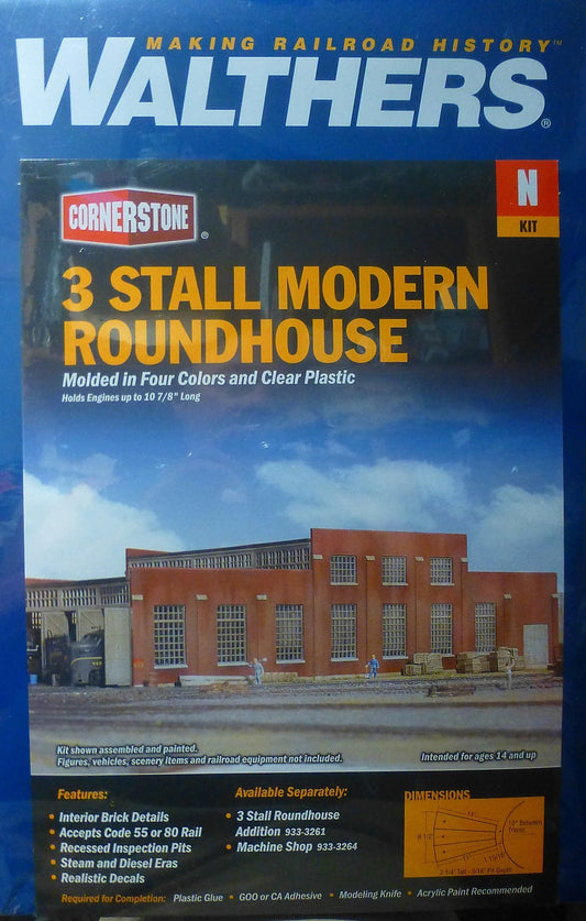 Walthers N #933-3260 (3 Stall Modern Roundhouse Kit) Plastic kit