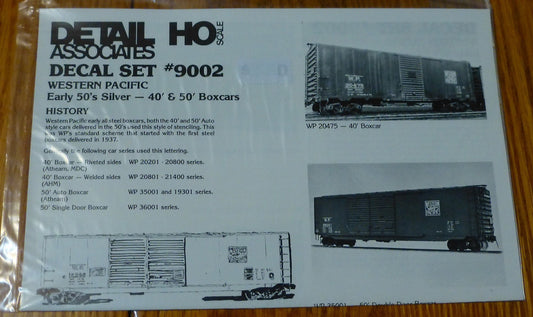 Detail Associates HO Decal Sheet #9002 Western Pacific Early 50's Silver 40' or