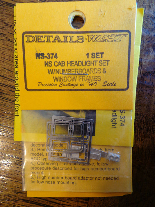 Details West HO #374 NS Cab Headlight Set w/Number Boards & Etched Window Frames
