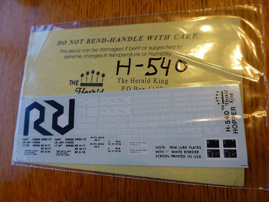 Herald King Decal #H-540 The Rock Open Hopper (2-77) Black & White Lettering