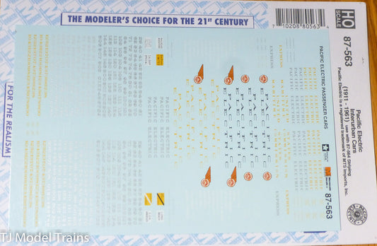 Microscale Decal HO #87-563 Pacific Electric Interurban Cars (1911-1961)
