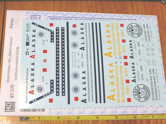 Microscale Decal HO #87-279 Alaska Railroad - ARR Modern Cabooses Inlcuding Bice