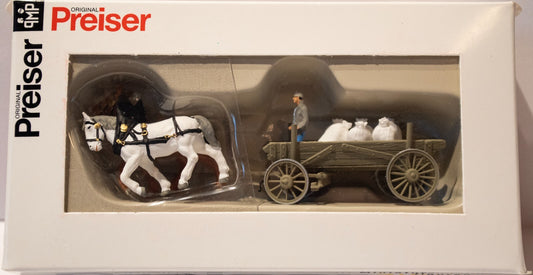 Preiser HO #30470 Horse-Drawn Wagon -- Cargo Wagon w/Horses - Assembled