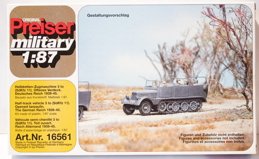Preiser #16561 Former German Army WWII SdKfz 11 Series Medium Half-Track (Plasti