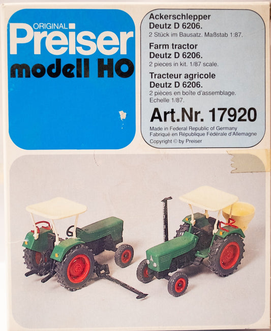 Preiser HO #17920 Farm Machinery -- Deutz Tractor pkg(2)