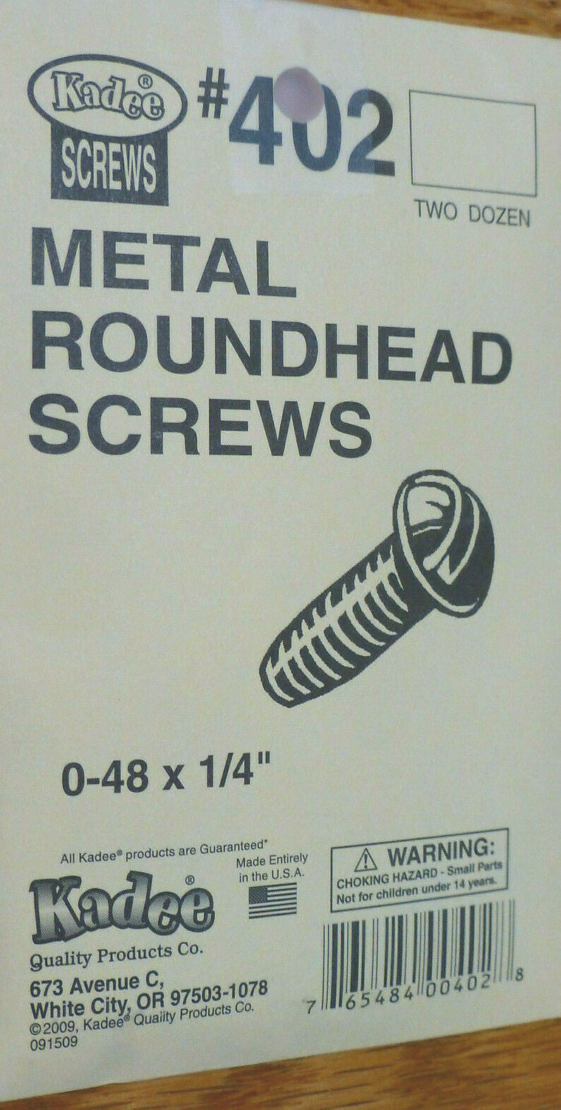 Kadee HO #402 Metal Roundhead Screws (0-48 x 1/4") Two Dozen in Package