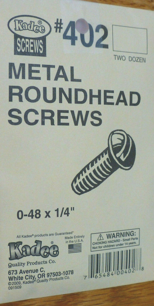 Kadee HO #402 Metal Roundhead Screws (0-48 x 1/4") Two Dozen in Package