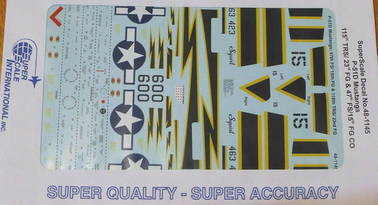Microscale Decal 1:48 Scale #48-1145 / P-51D Mustangs: 47th FS/ 15th FG & 118th