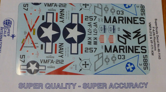 Microscale Decal 1:48 Scale #MS48-1143 USMC/USN F-4J/N Phantoms: VMFA-212