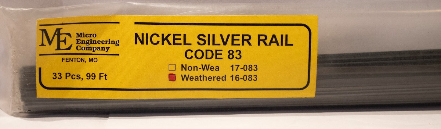 Micro Engineering Company HO #16-083 Code 83 Nickel Silver Rail -- Weathered 3'