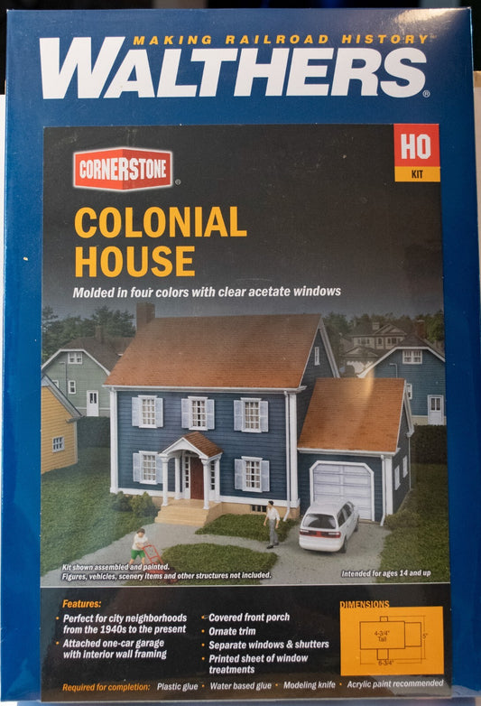 Walthers HO #933-4153 Colonial House -- Kit - 6-3/4 x 5 x 4-3/4" 17.1 x 12.7 x 1