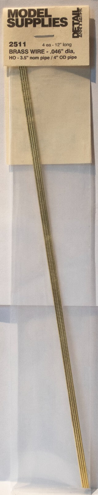 Detail Associates HO #2511 Round Brass Wire pkg(4) -- .046" Diameter (HO Scale 3