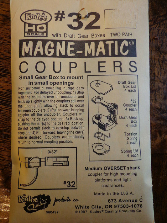 Kadee HO #32 Plastic-Shank Coupler - Kit - Magne-Matic(R) -- Medium 9/32" Overse