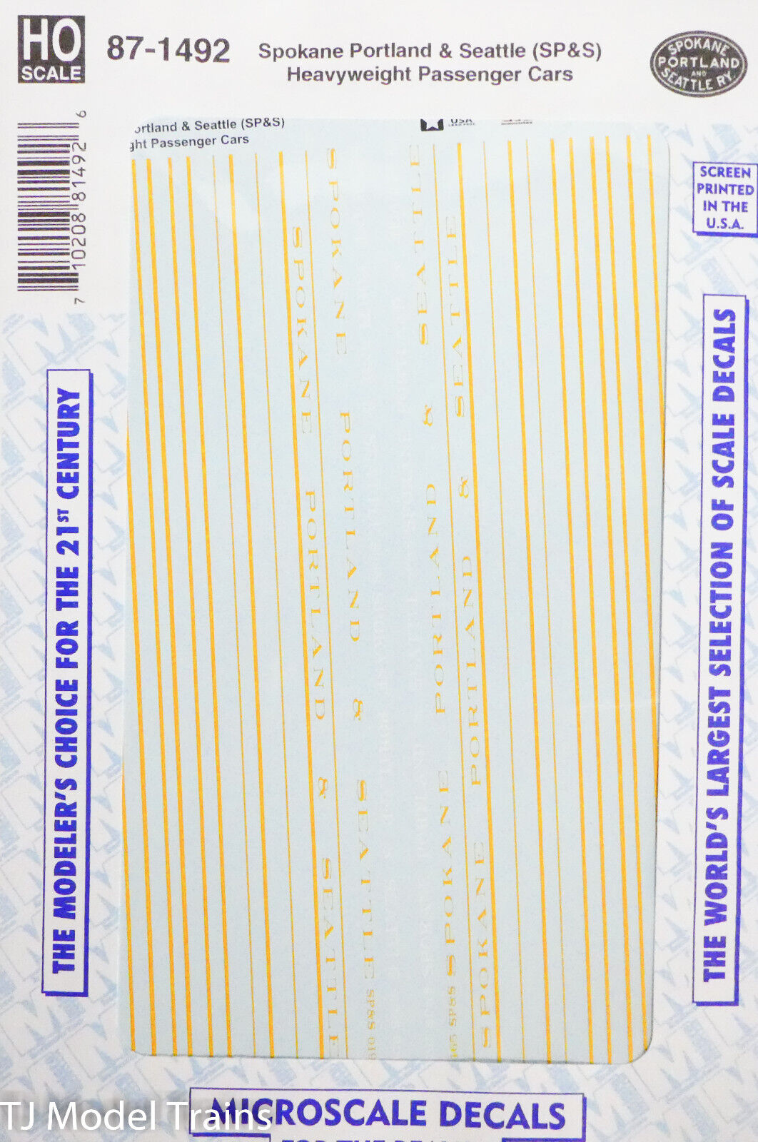 Microscale Decal #87-1492 Spolane Portland & Seattle (SP&S) for: HW Pass Cars