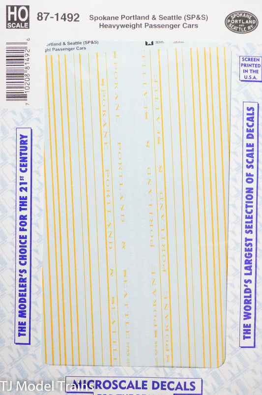 Microscale Decal #87-1492 Spolane Portland & Seattle (SP&S) for: HW Pass Cars