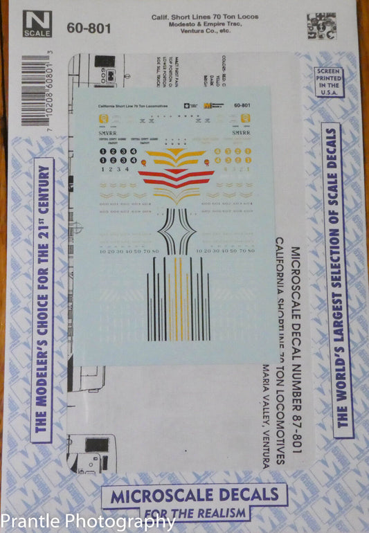 Microscale Decal #60-801 Calif. Short Lines 70 Ton Locos - Modesto & Empire