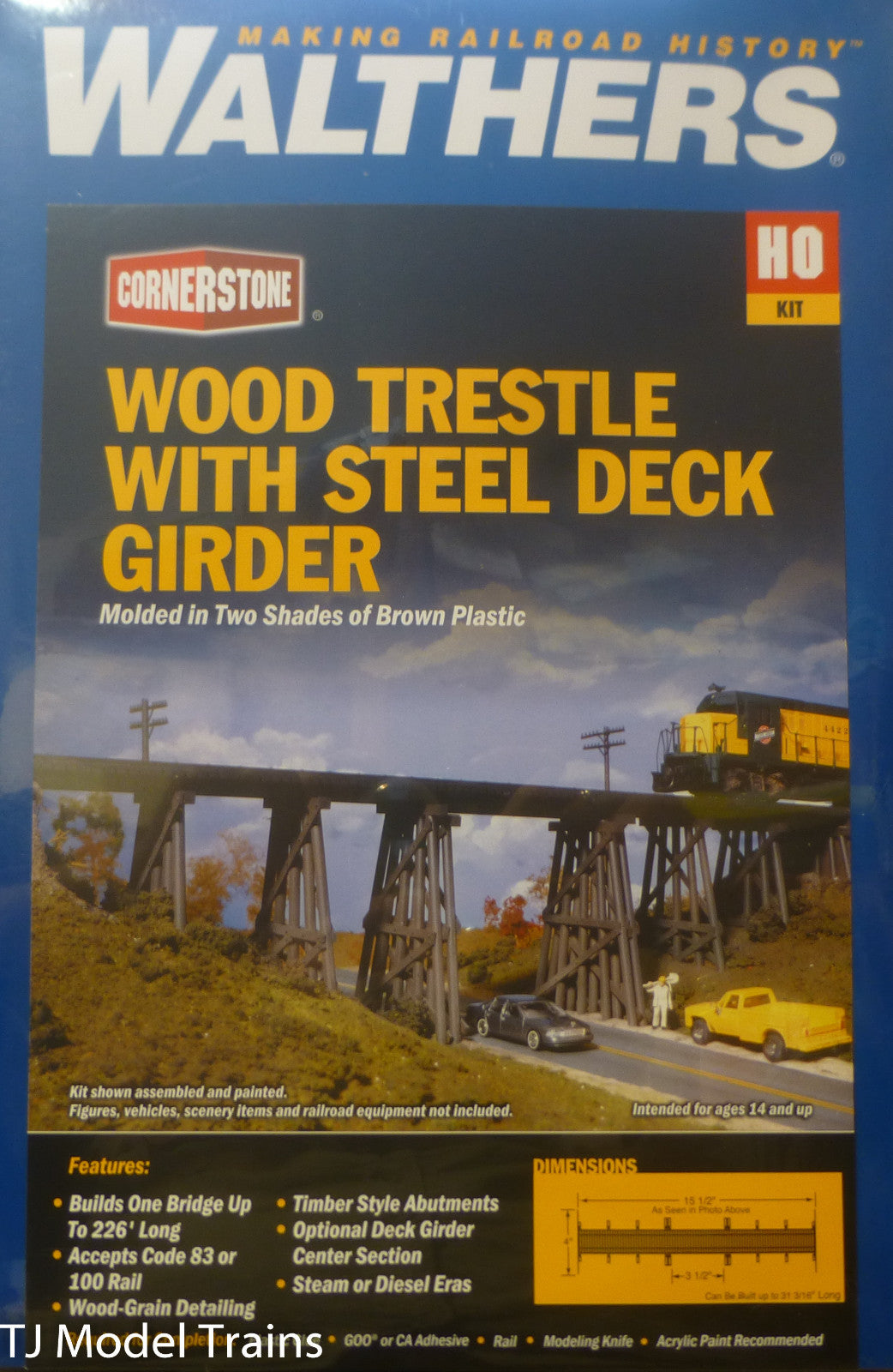 Walthers HO #933-3147 Trestle w/Deck Girder Bridge -- Kit - 15-1/2 x 4 x 4" 38.7