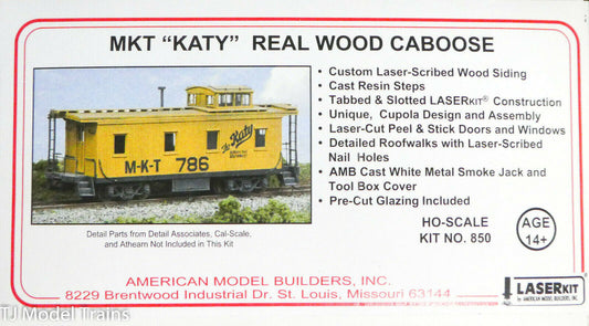 American Model Builders HO #850 MKT "Katy" Real Wood Caboose Kit (NEW)