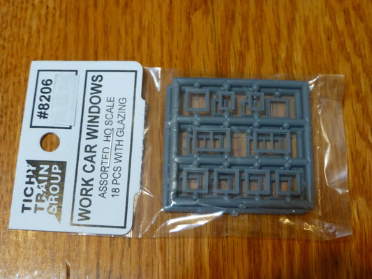Tichy Train Group HO #8206 Assorted Work Car Windows -- 4 Sizes (Unpainted Gray