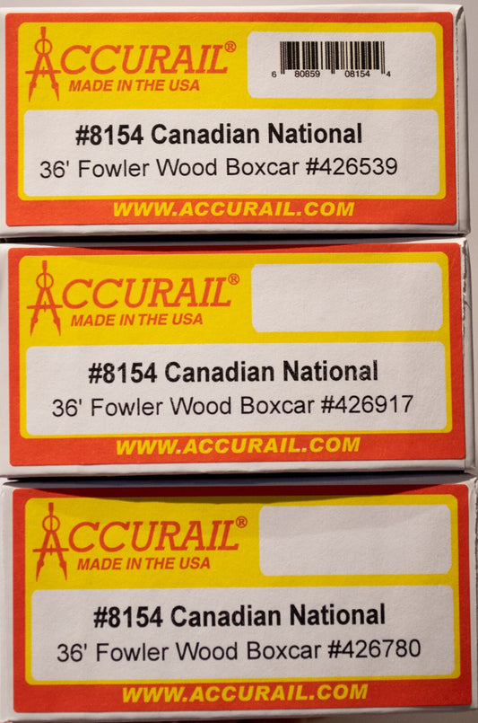 Accurail HO #8154 (3 Pack) Fowler 36' Wood Boxcar 3-Pack - Kit -- Canadian Natio