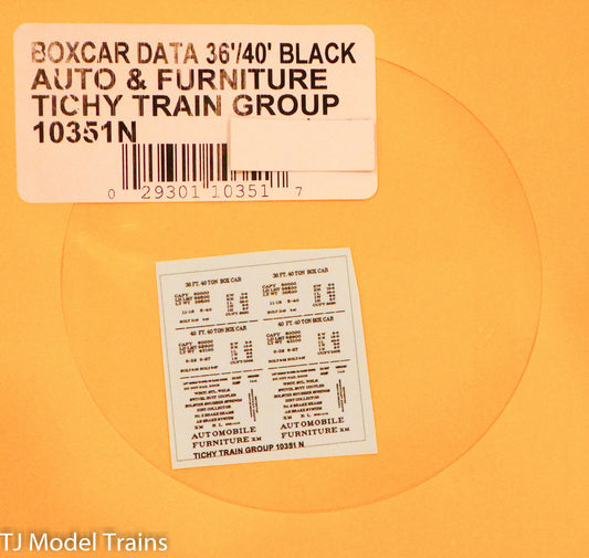 Tichy Train Group Decal #10351N Boxcar Data 36'/40' Black Auto/Furniture(Decal)