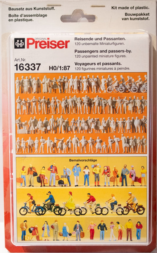 Preiser HO #16337 Unpainted Figure Set -- Passengers & Passers-By pkg(120)