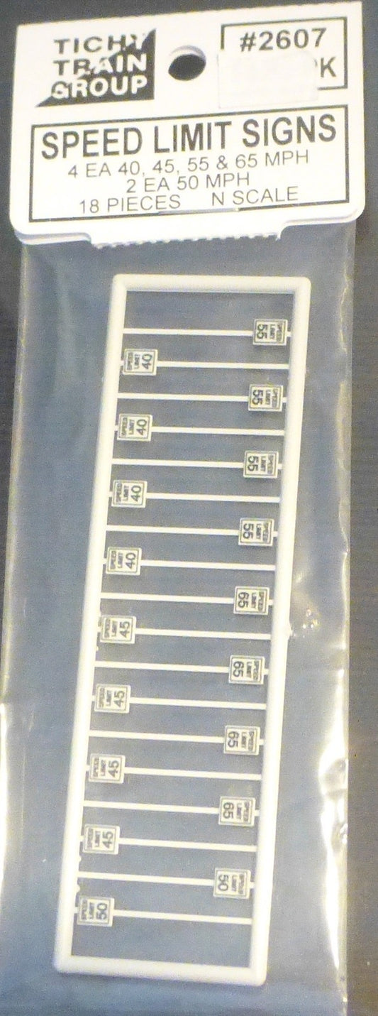 Tichy Train Group #2607 Speed Limit Sings 4 ea / 40,45,55, & 65 MPH/2 ea 50 MPH